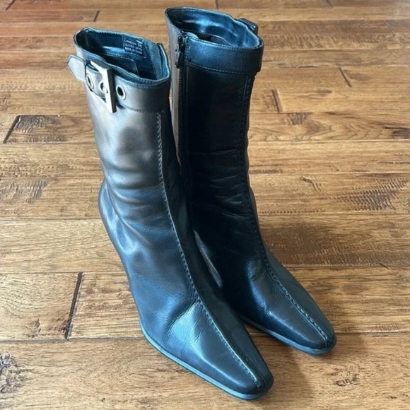 Franco Sarto L-Pandora Black Leather Calf High Heeled Boots Booties Size 9.5 - Picture 6 of 12